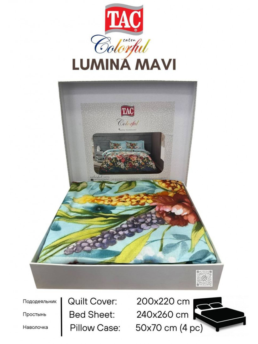 Tac Saten Colorful Lumina mavi| Постельное белье сатин-Digital